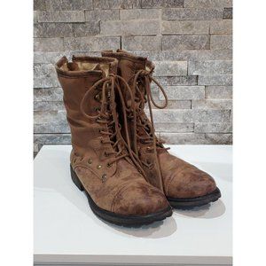 ROXY COMBAT BOOTS COLOR BROWN TEXTILE UPPER SIZE 10